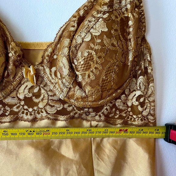 Vintage Victoria’s Secret Gold Satin Slip Dress M | Lace Bust Coquette Y2K - Picture 13 of 13